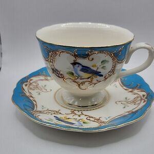 Vintage-Inspired Gract Tea Ware Blue and White Teacup and Saucer Set